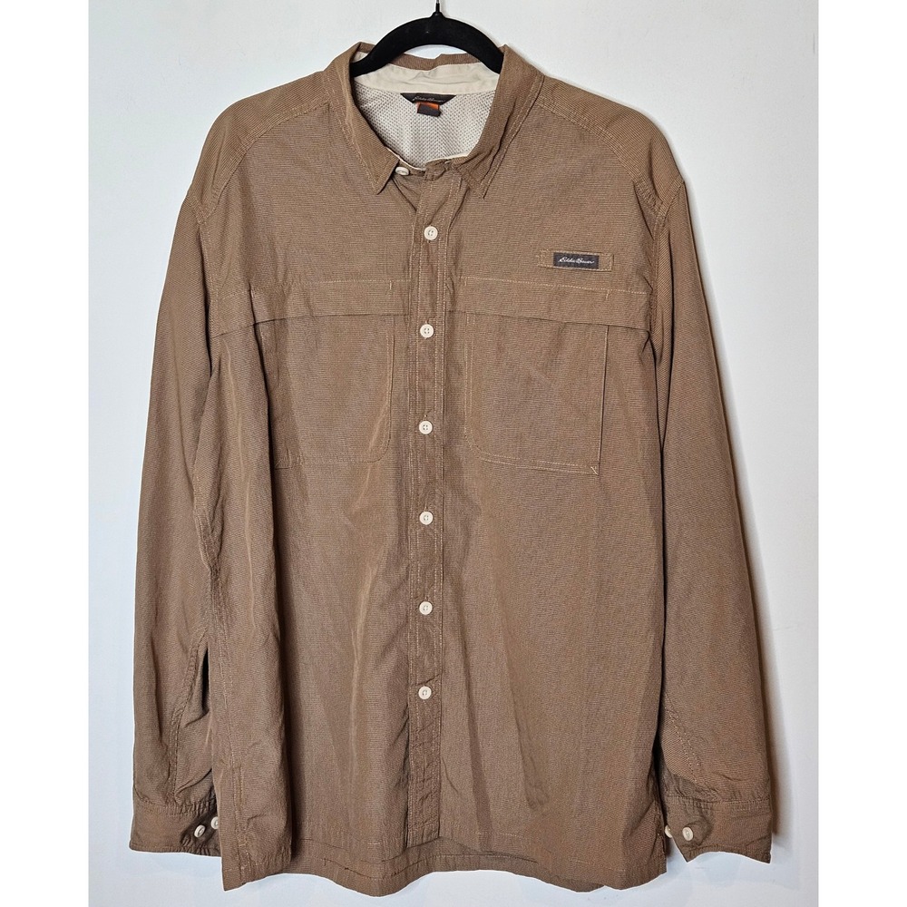 Eddie Bauer Vented Outdoor Sport Shop Mens L Brown Long Sleeve Button Up‎ Shirt